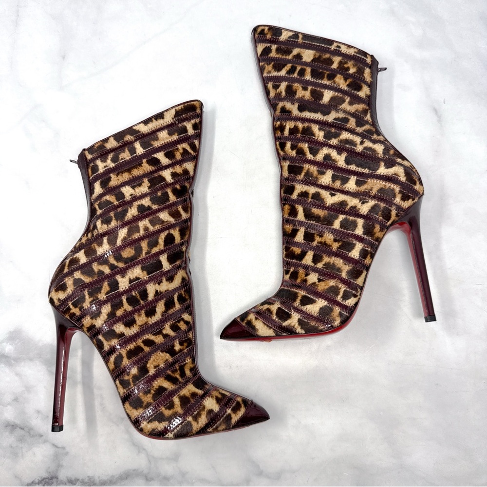 NEW Christian Louboutin Gouzimine 120 Leopard Calf Hair Stiletto Heeled Boots